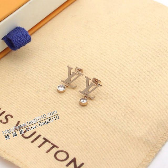 Louis Vuitton新款飾品 路易威登字母單鑽耳釘 LV玫瑰金銀色金色耳環  zglv2212